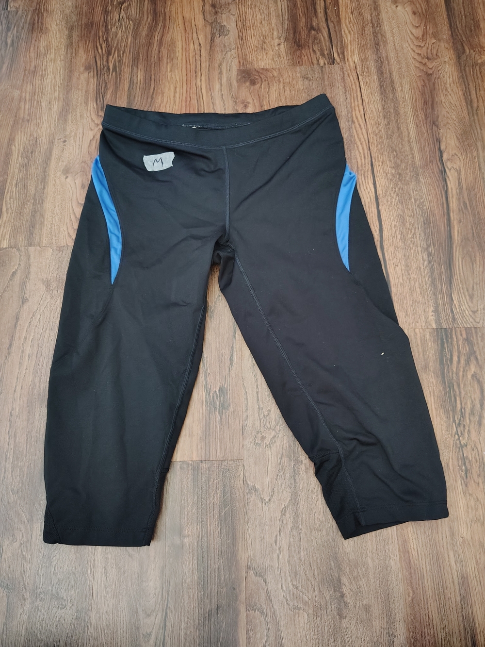 Saucony Black One-Piece Swim Capris with Blue Panels